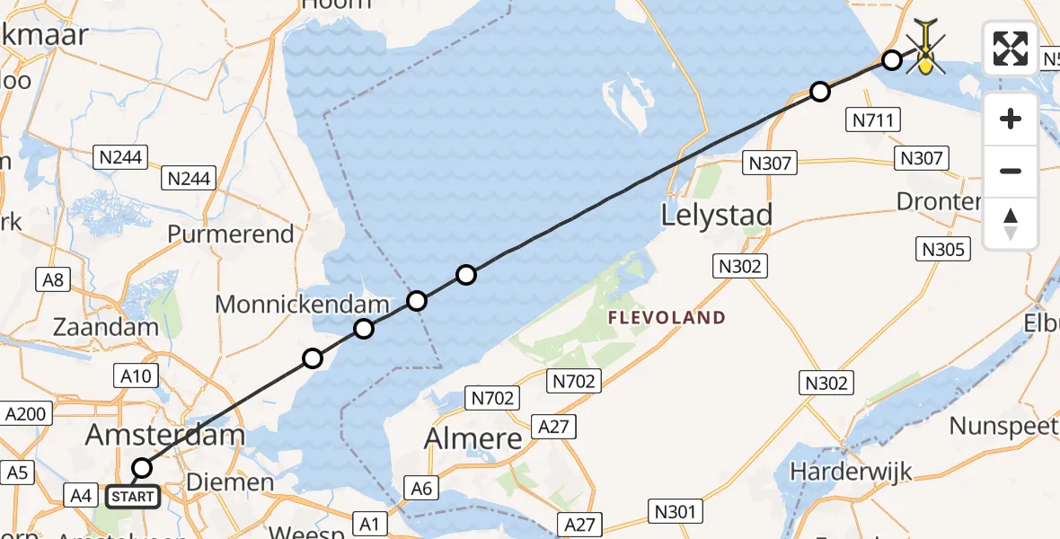 Routekaart van de vlucht: Lifeliner 1 naar Nagele