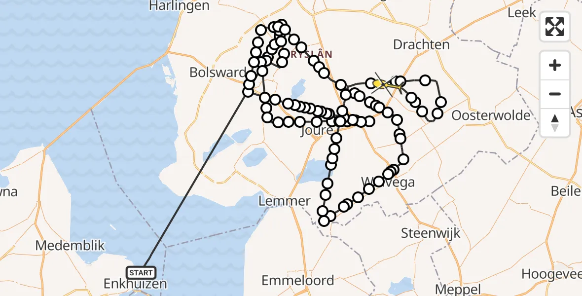 Routekaart van de vlucht: Politieheli naar Tijnje