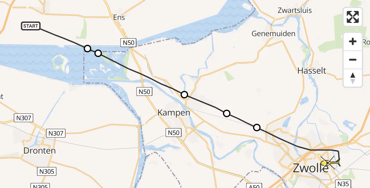 Routekaart van de vlucht: Lifeliner 1 naar Zwolle