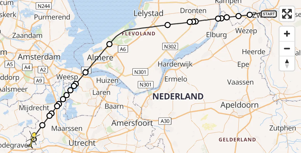 Routekaart van de vlucht: Lifeliner 1 naar Zegveld