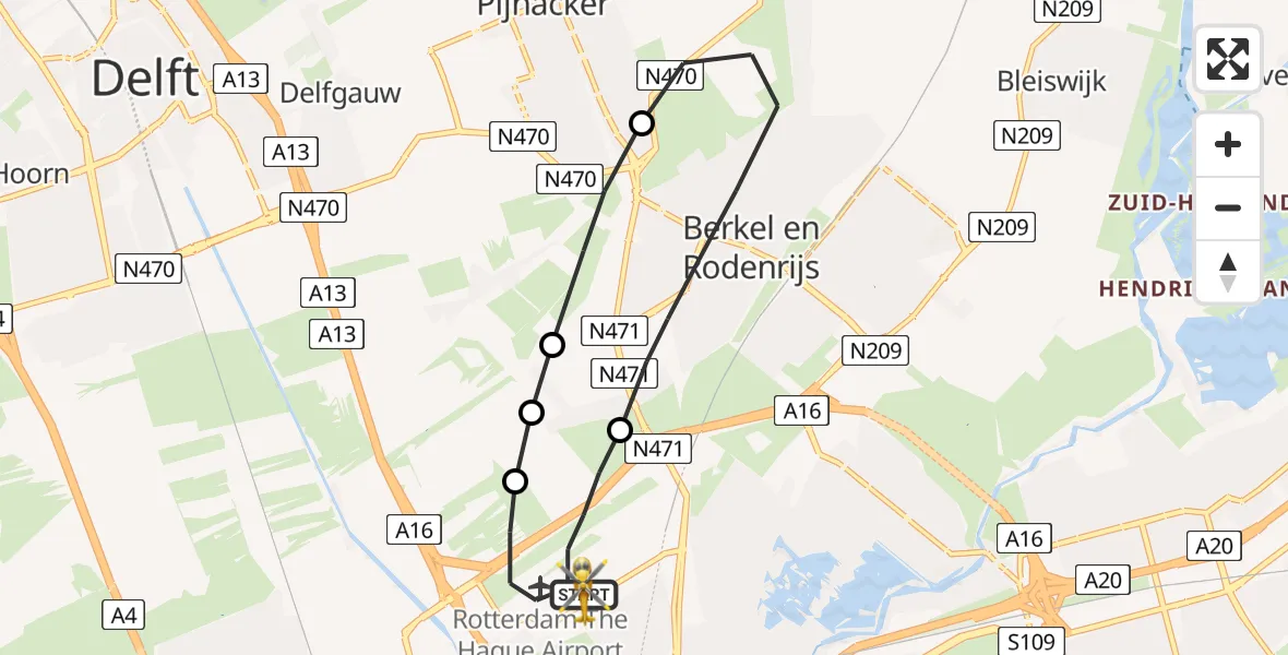 Vluchtroute Traumahelikopter Rotterdam The Hague Airport - Rotterdam The Hague Airport, 10 juli 2023, 18:25