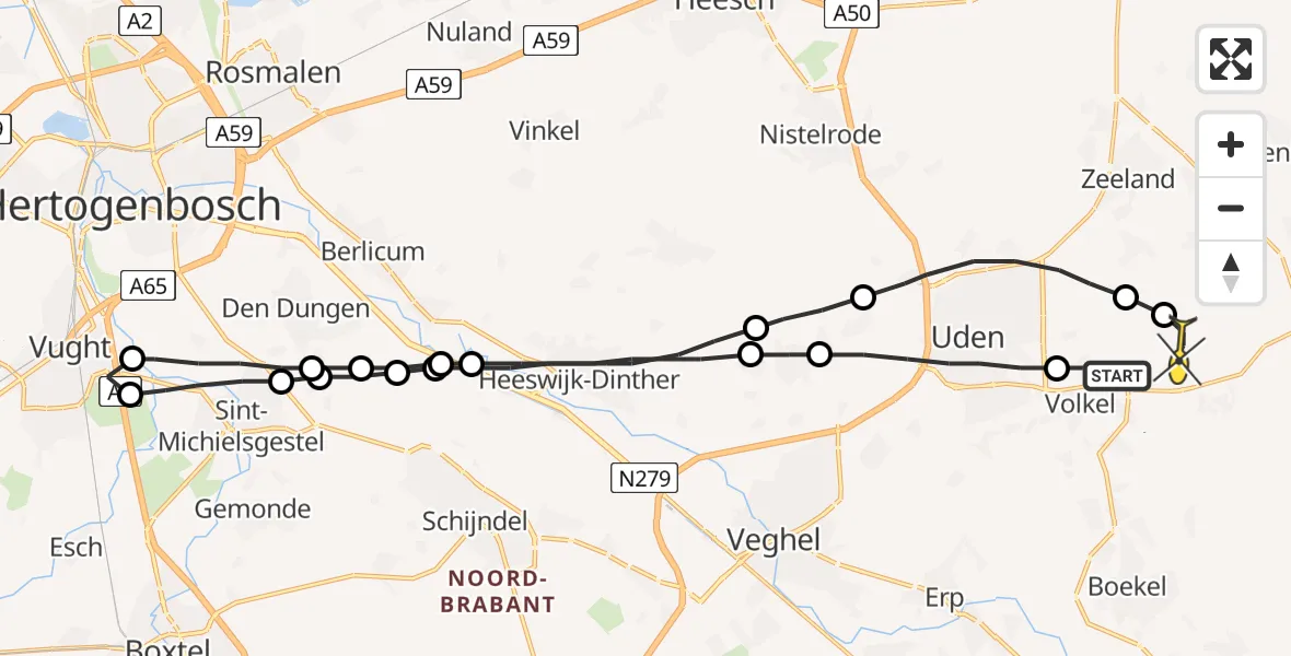 Routekaart van de vlucht: Lifeliner 3 naar Vliegbasis Volkel