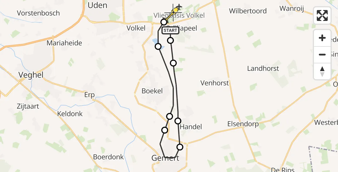 Routekaart van de vlucht: Lifeliner 3 naar Vliegbasis Volkel