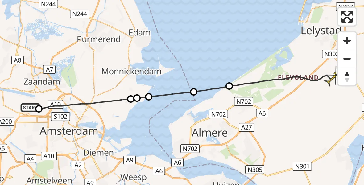 Routekaart van de vlucht: Lifeliner 1 naar Lelystad Airport