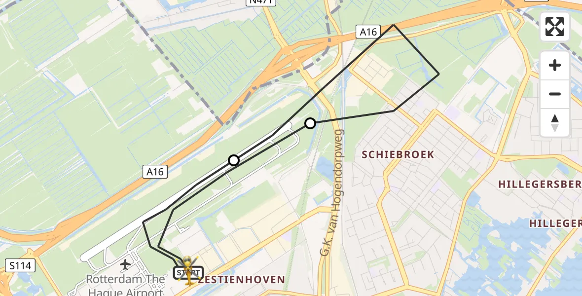 Vluchtroute Traumahelikopter Rotterdam The Hague Airport - Rotterdam The Hague Airport, 10 juli 2023, 20:19