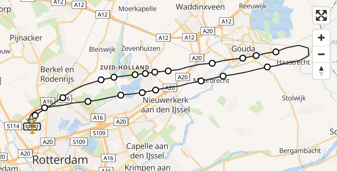 Vluchtroute Traumahelikopter Rotterdam The Hague Airport - Rotterdam The Hague Airport, 10 juli 2023, 21:00