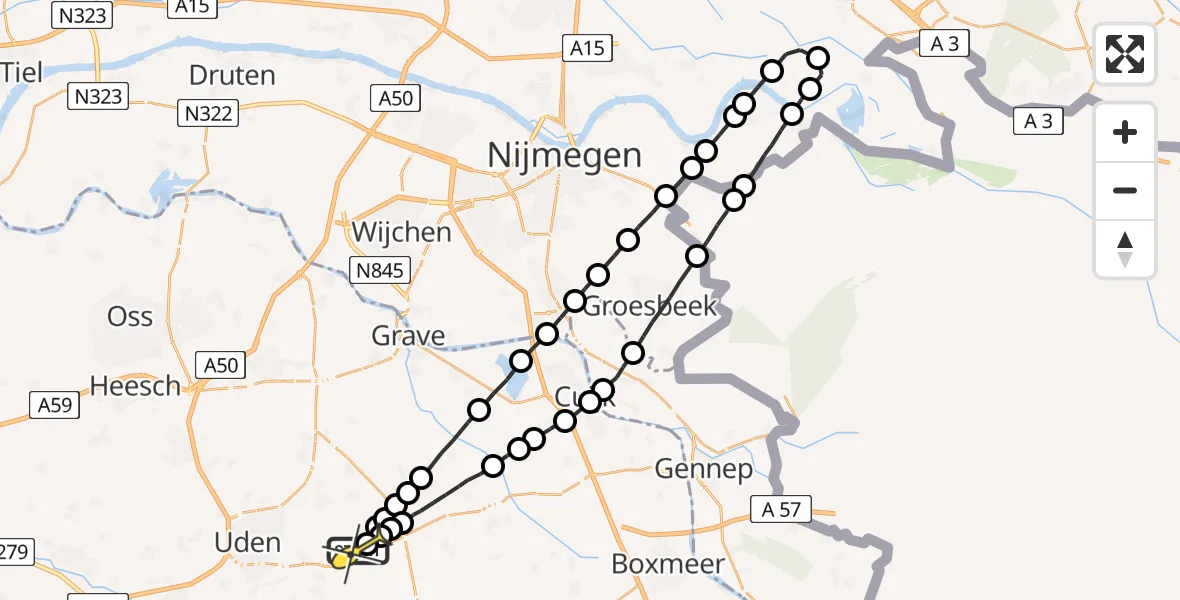 Routekaart van de vlucht: Lifeliner 3 naar Vliegbasis Volkel