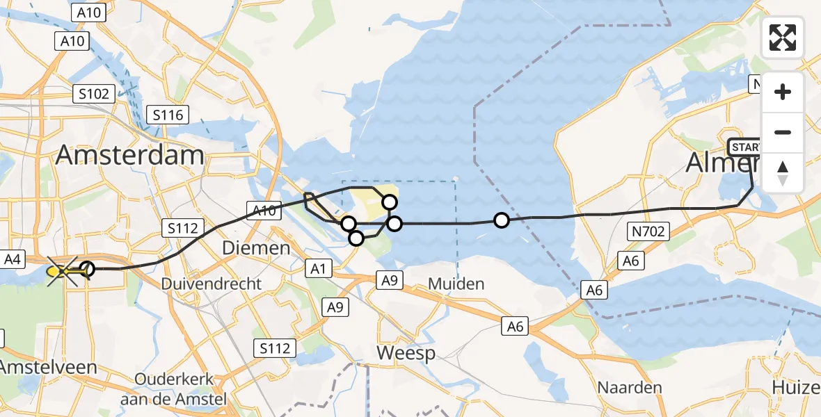 Routekaart van de vlucht: Lifeliner 1 naar VU Medisch Centrum Amsterdam