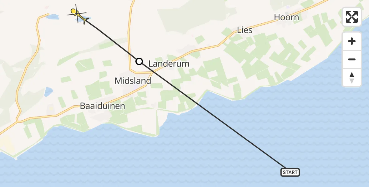 Routekaart van de vlucht: Ambulancehelikopter naar Midsland