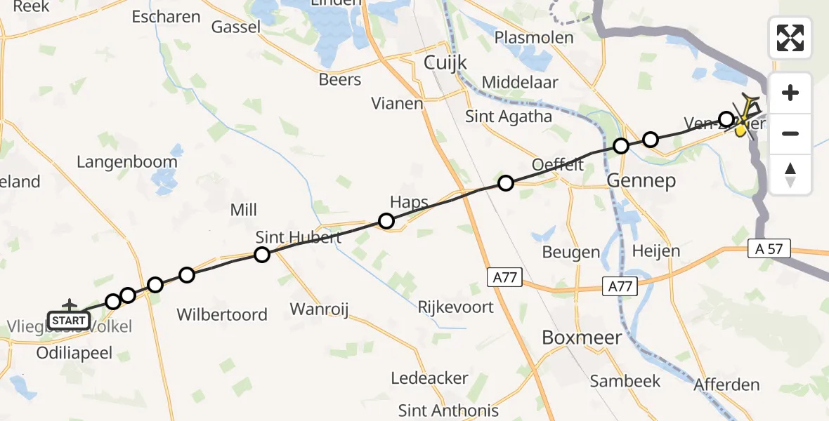 Routekaart van de vlucht: Lifeliner 3 naar Ven-Zelderheide