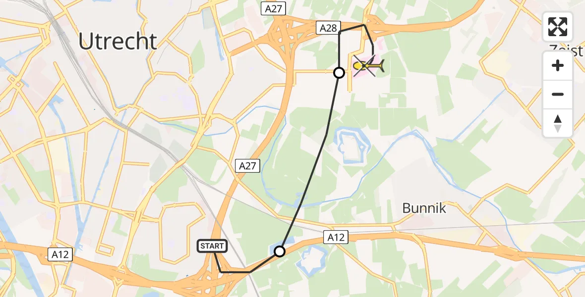 Routekaart van de vlucht: Lifeliner 2 naar Universitair Medisch Centrum Utrecht