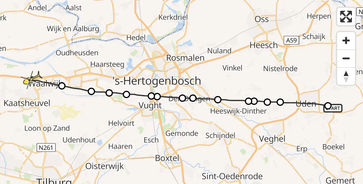 Routekaart van de vlucht: Lifeliner 3 naar Waalwijk