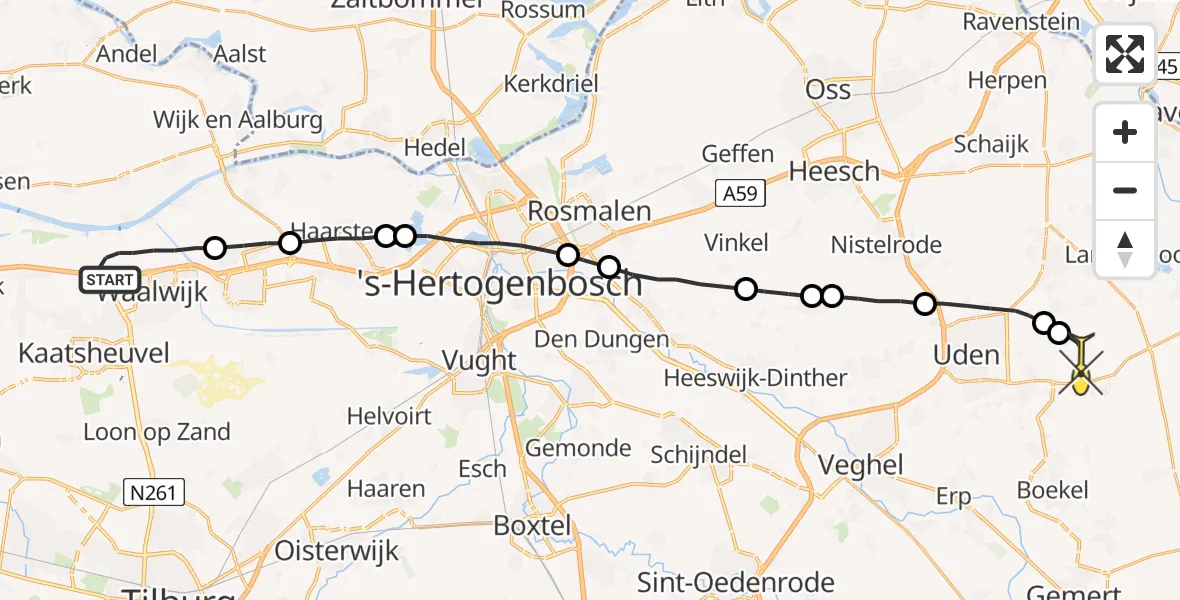 Routekaart van de vlucht: Lifeliner 3 naar Vliegbasis Volkel