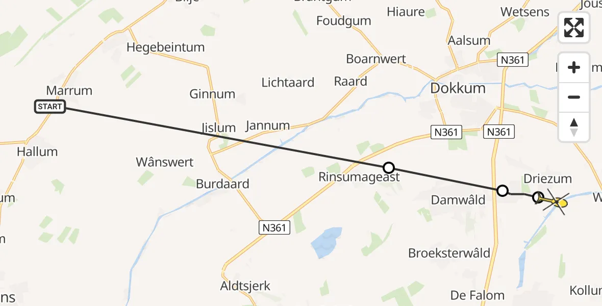 Routekaart van de vlucht: Ambulanceheli naar Driezum