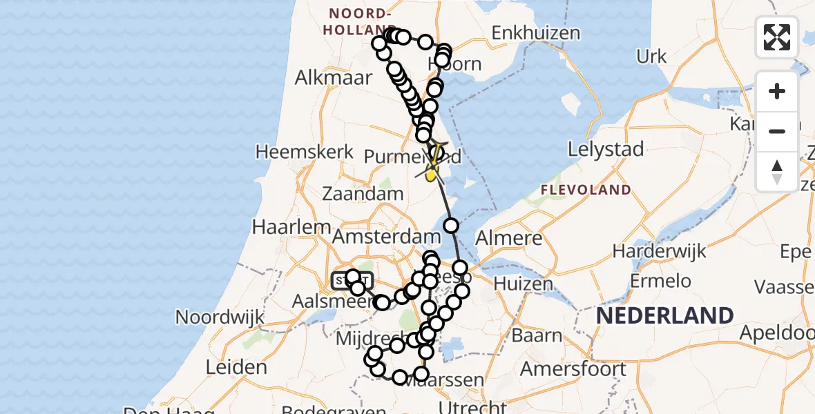 Routekaart van de vlucht: Politiehelikopter naar Purmer