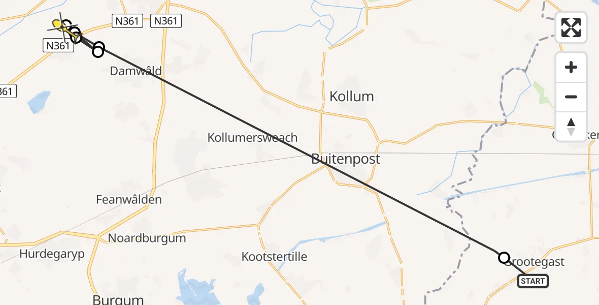Routekaart van de vlucht: Ambulancehelikopter naar Rinsumageast