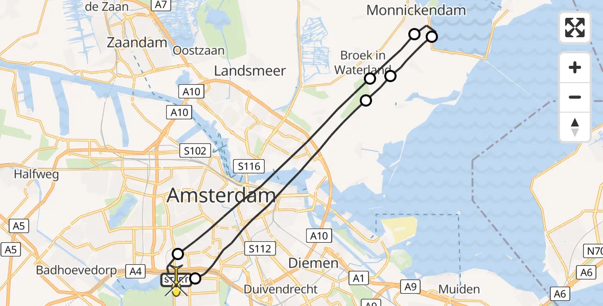 Routekaart van de vlucht: Lifeliner 1 naar VU Medisch Centrum Amsterdam