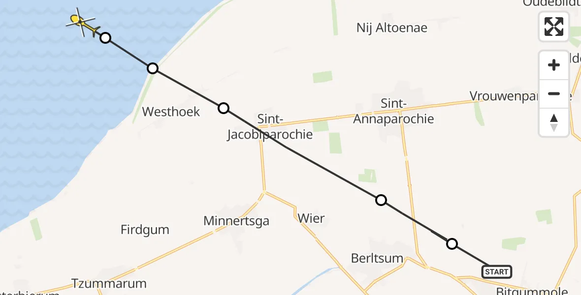 Routekaart van de vlucht: Ambulanceheli naar Oosterend