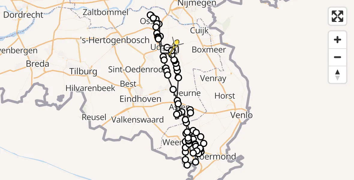 Routekaart van de vlucht: Politieheli naar Vliegbasis Volkel