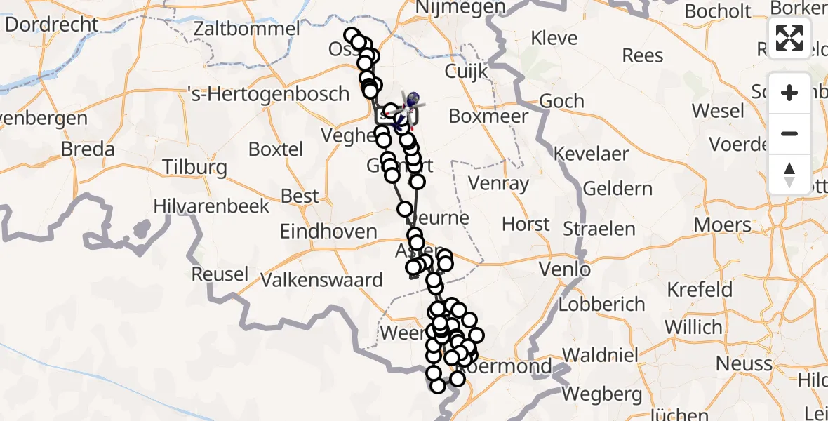 Vluchtroute Politiehelikopter Vliegbasis Volkel - Vliegbasis Volkel, 11 juli 2023, 10:56