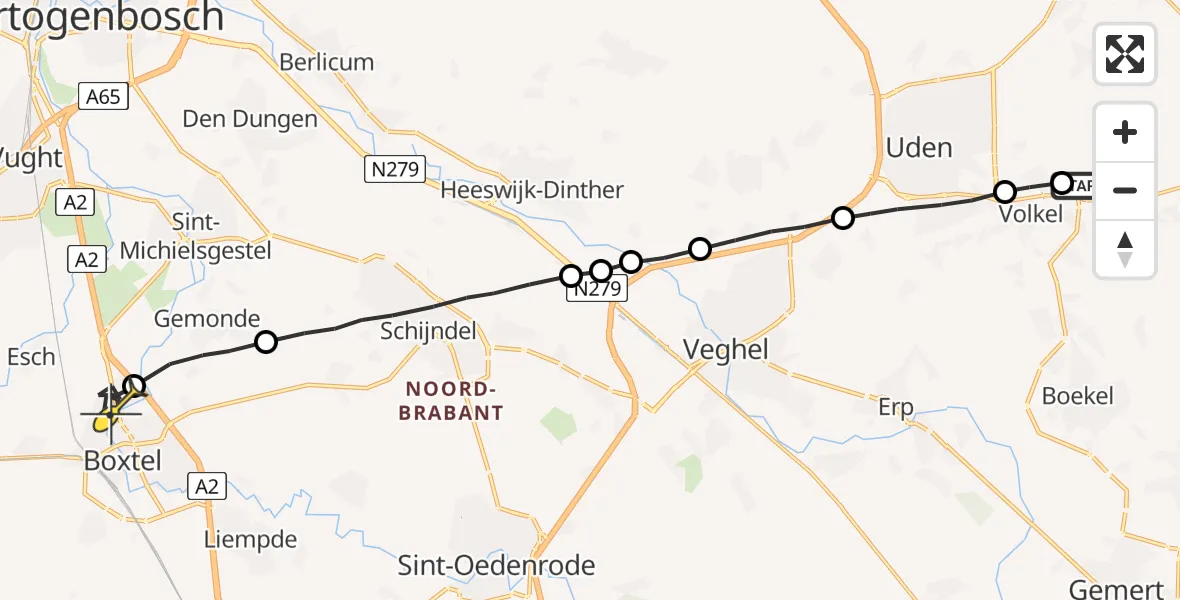 Routekaart van de vlucht: Lifeliner 3 naar Boxtel