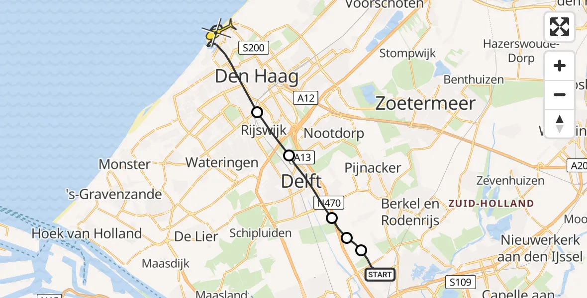 Routekaart van de vlucht: Lifeliner 2 naar Den Haag