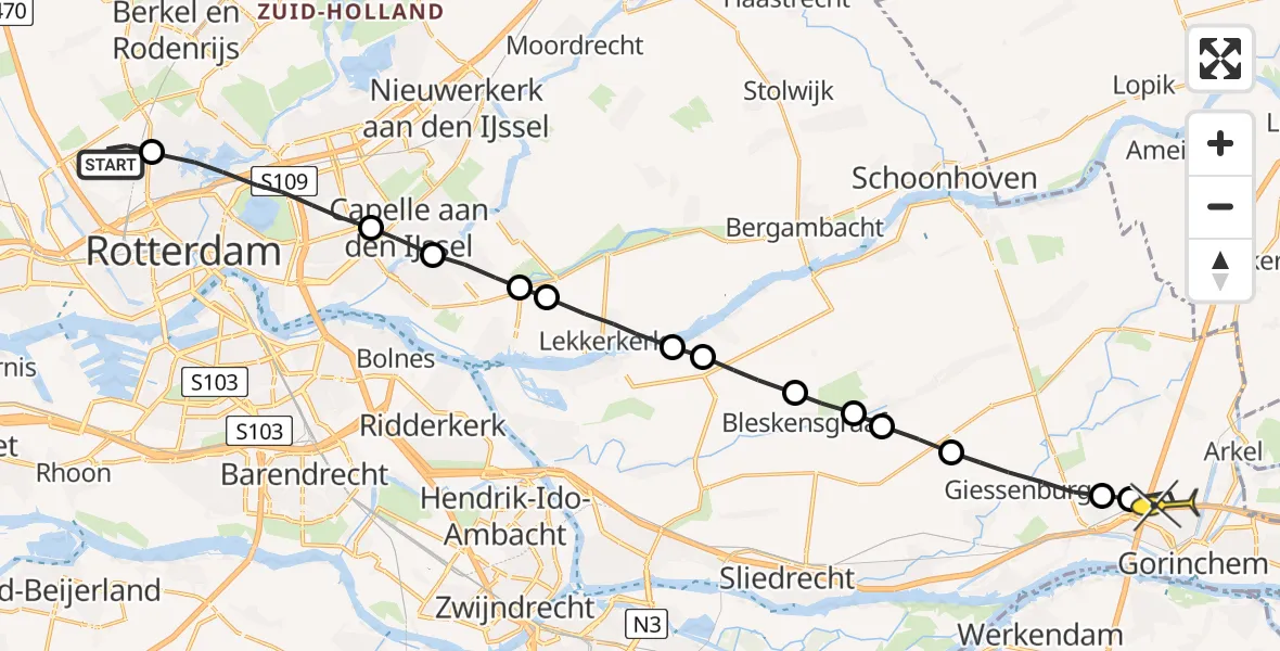 Routekaart van de vlucht: Lifeliner 2 naar Gorinchem