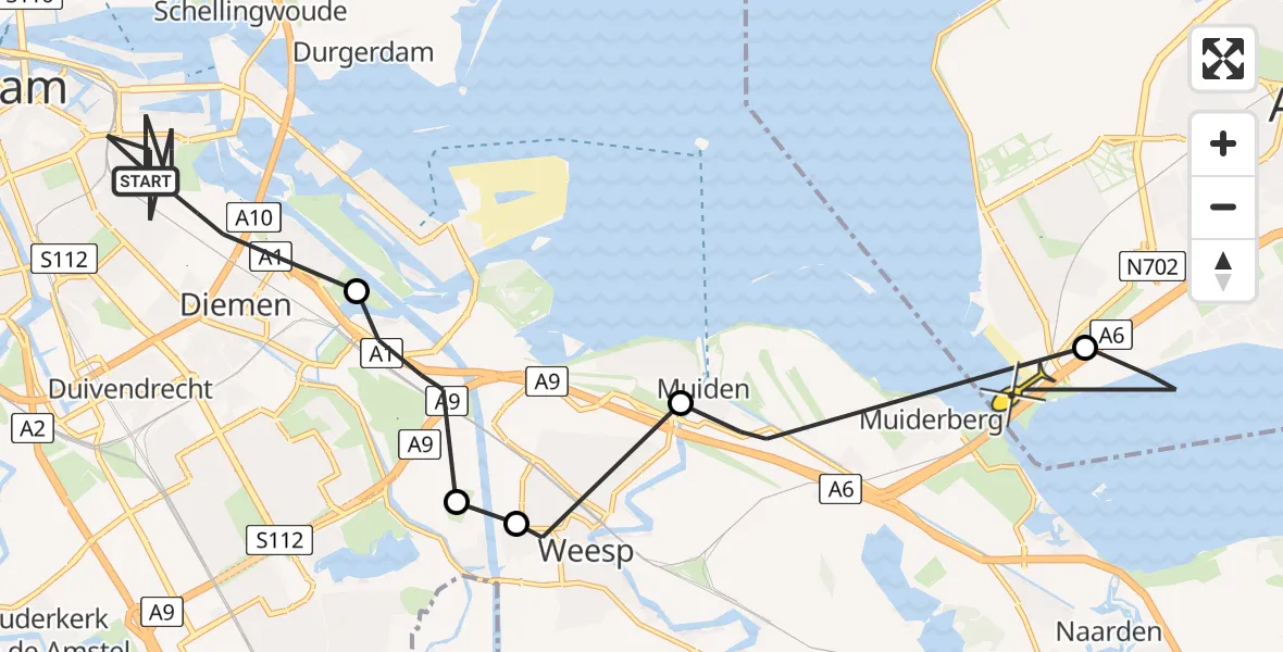 Routekaart van de vlucht: Politieheli naar Almere