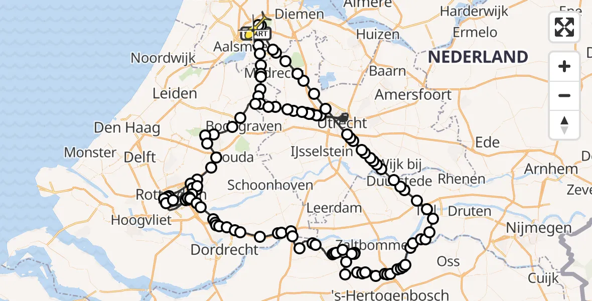 Routekaart van de vlucht: Politieheli naar Schiphol