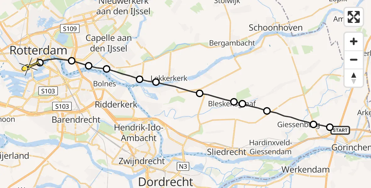 Routekaart van de vlucht: Lifeliner 2 naar Erasmus MC