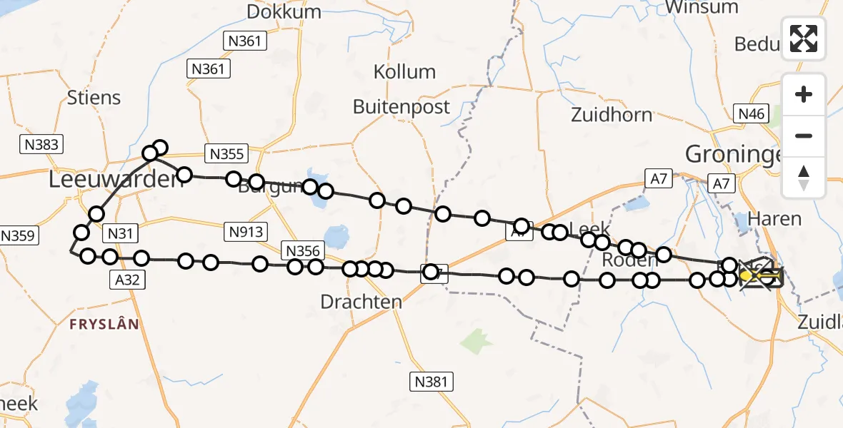 Routekaart van de vlucht: Lifeliner 4 naar Groningen Airport Eelde