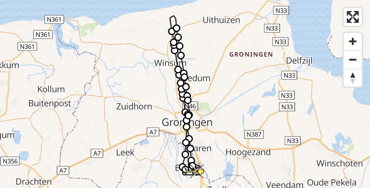 Routekaart van de vlucht: Lifeliner 4 naar Groningen Airport Eelde