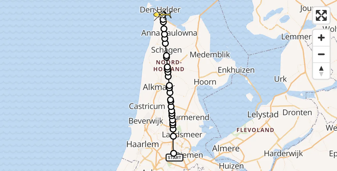 Routekaart van de vlucht: Lifeliner 1 naar Vliegveld De Kooy