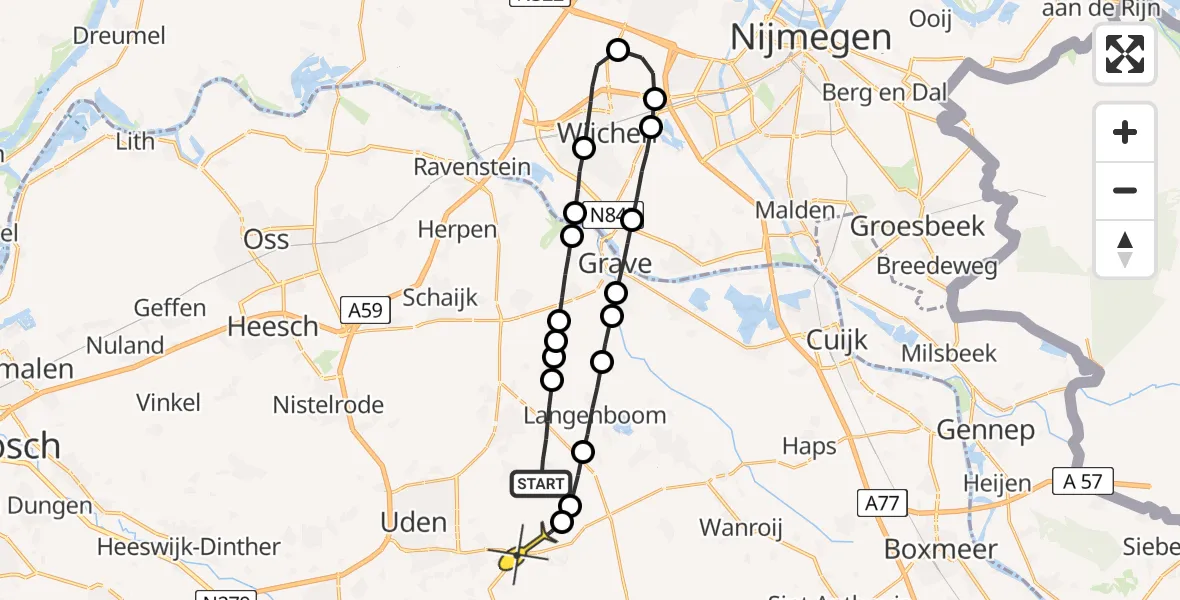 Routekaart van de vlucht: Lifeliner 3 naar Vliegbasis Volkel