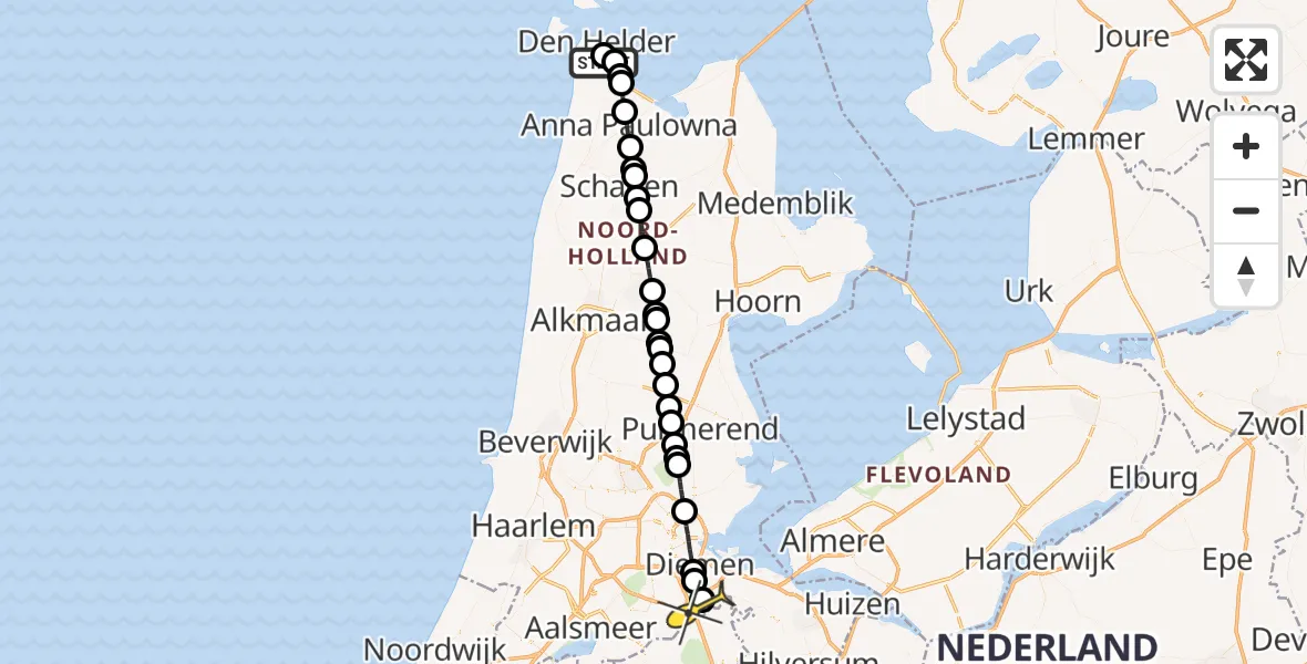 Routekaart van de vlucht: Lifeliner 1 naar Academisch Medisch Centrum (AMC)