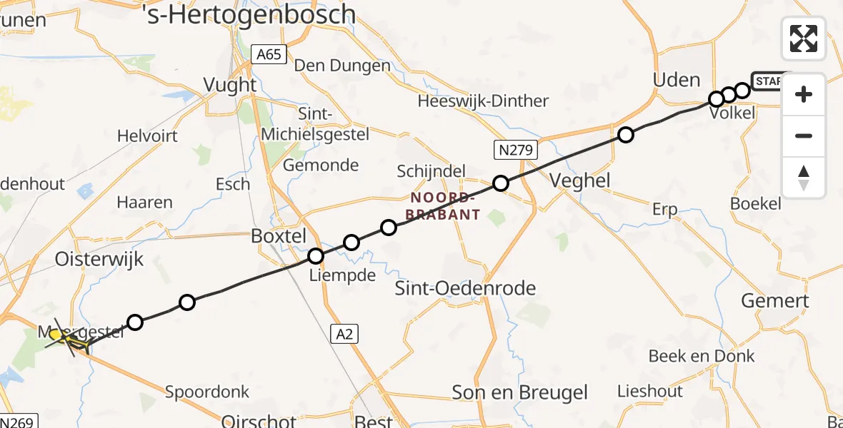 Routekaart van de vlucht: Lifeliner 3 naar Moergestel