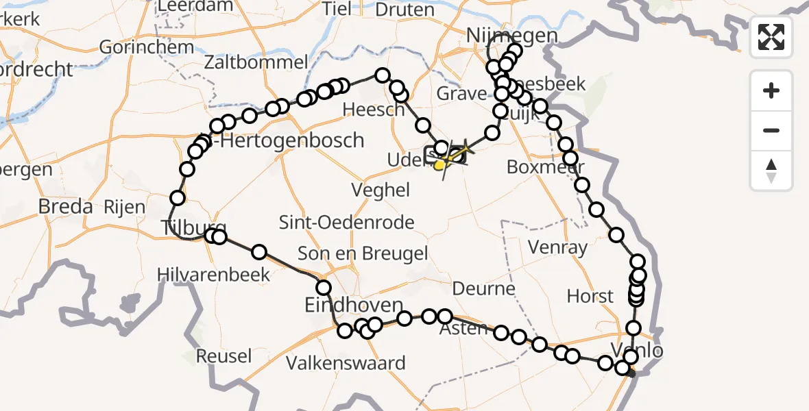 Routekaart van de vlucht: Politieheli naar Volkel