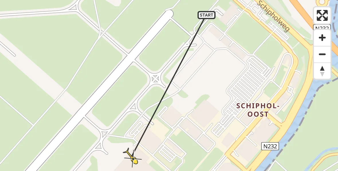 Routekaart van de vlucht: Politiehelikopter naar Schiphol