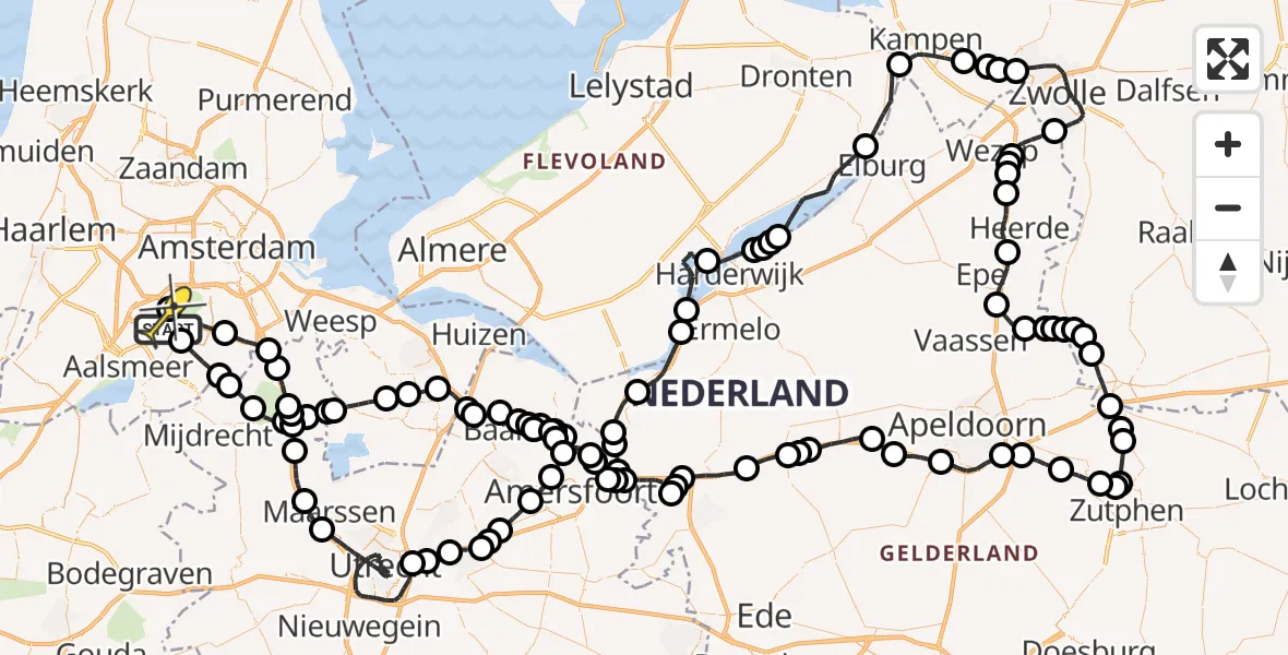 Routekaart van de vlucht: Politieheli naar Schiphol