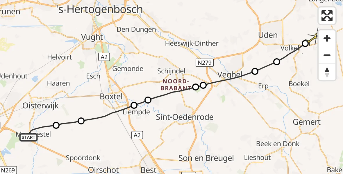 Routekaart van de vlucht: Lifeliner 3 naar Vliegbasis Volkel