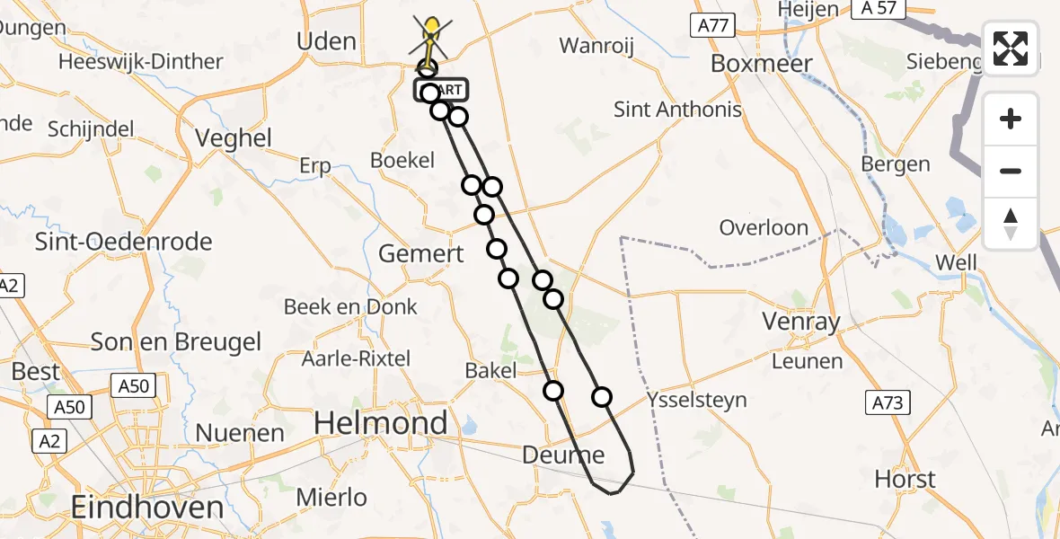 Routekaart van de vlucht: Lifeliner 3 naar Vliegbasis Volkel