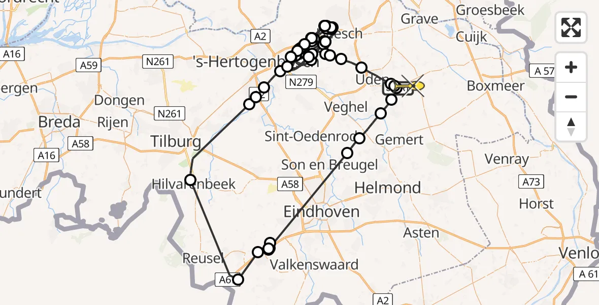 Routekaart van de vlucht: Politieheli naar Odiliapeel