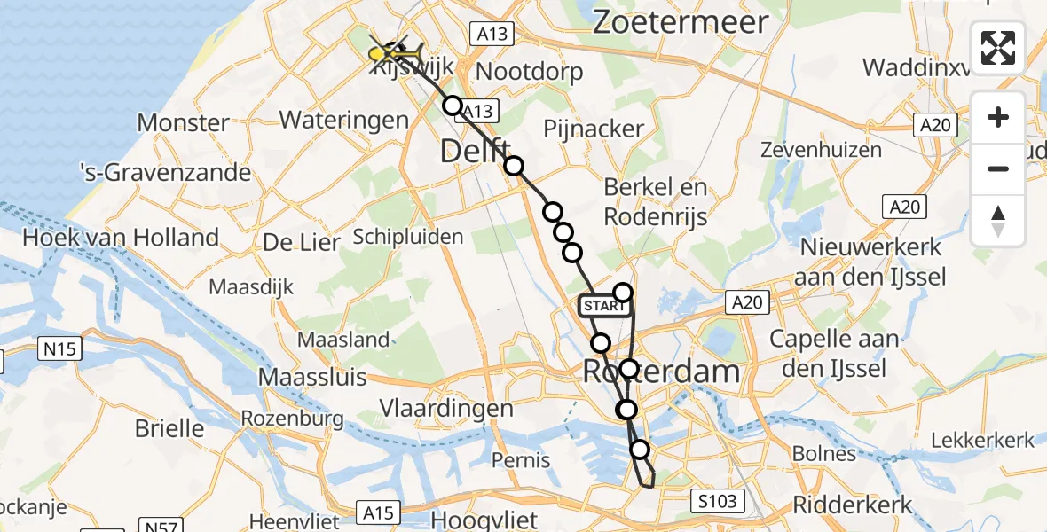 Routekaart van de vlucht: Lifeliner 2 naar Den Haag