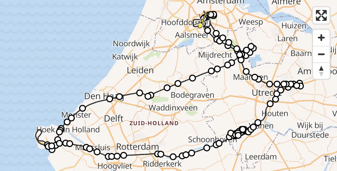 Routekaart van de vlucht: Politieheli naar Schiphol