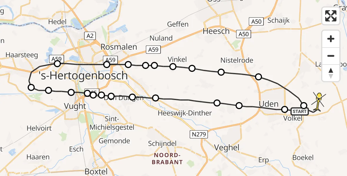 Routekaart van de vlucht: Lifeliner 3 naar Vliegbasis Volkel