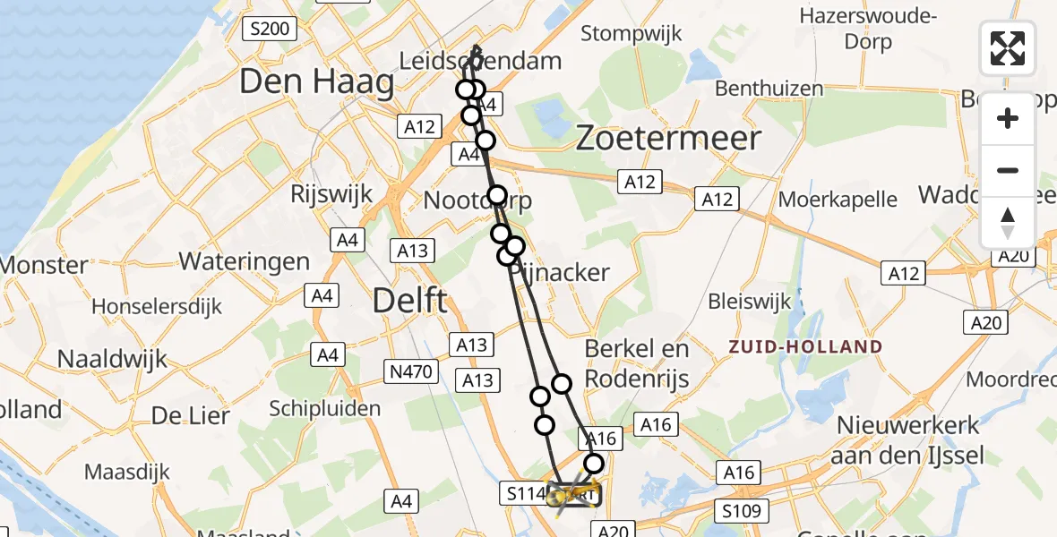 Vluchtroute Traumahelikopter Rotterdam The Hague Airport - Rotterdam The Hague Airport, 12 juli 2023, 09:13