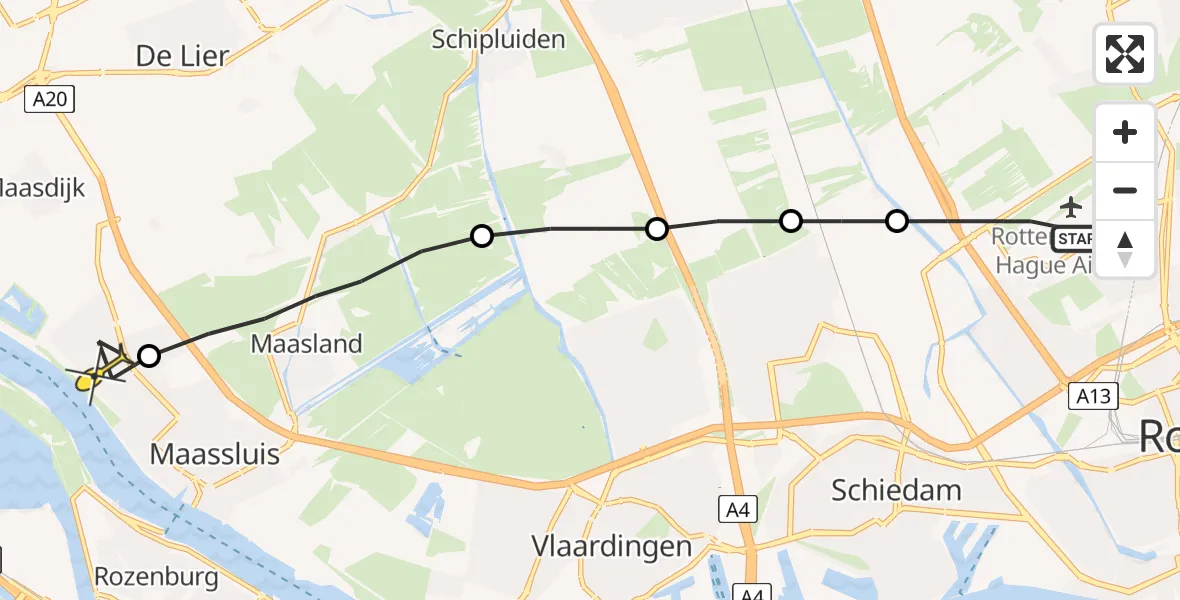 Routekaart van de vlucht: Lifeliner 2 naar Maassluis