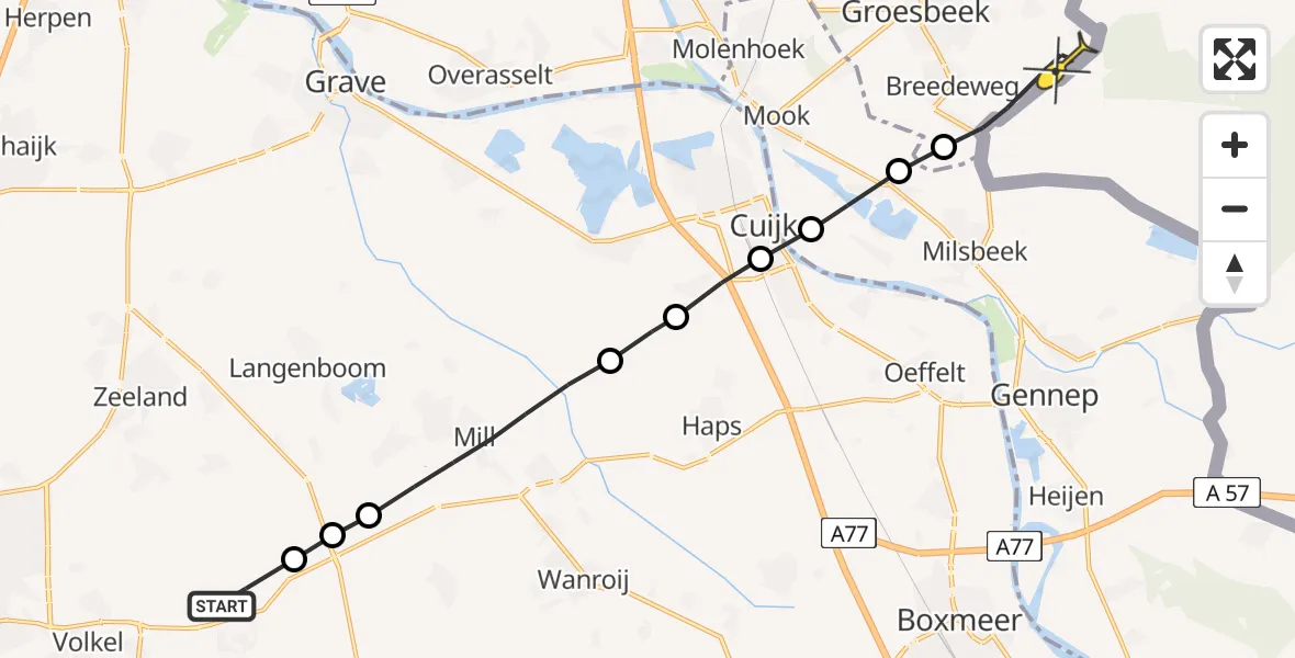 Routekaart van de vlucht: Lifeliner 3 naar Groesbeek