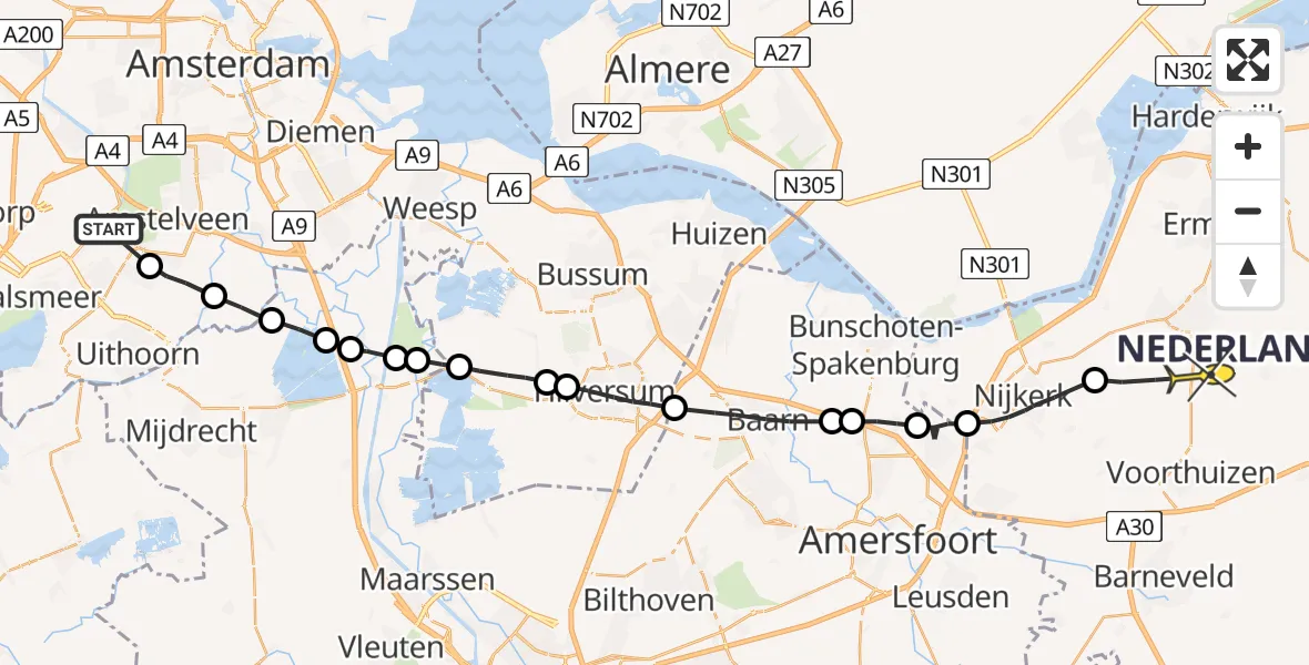 Routekaart van de vlucht: Politieheli naar Putten