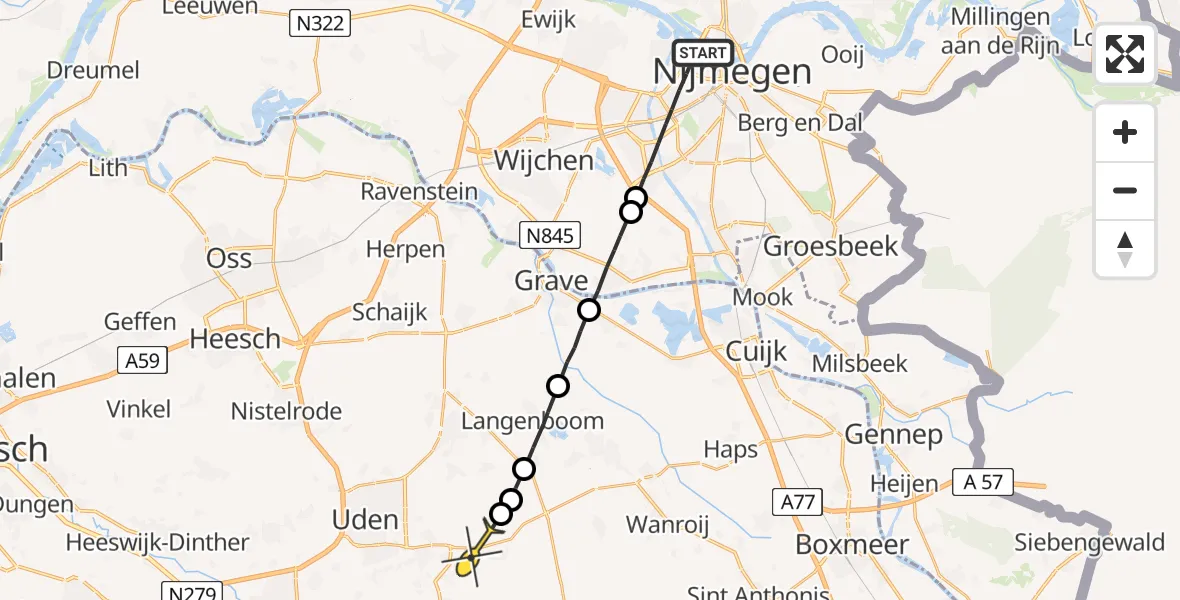 Routekaart van de vlucht: Lifeliner 3 naar Vliegbasis Volkel